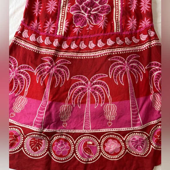 Farm Rio Red Pink Palm Floral Boho Maxi Dress XS Summer Vacation Festival - Picture 12 of 13